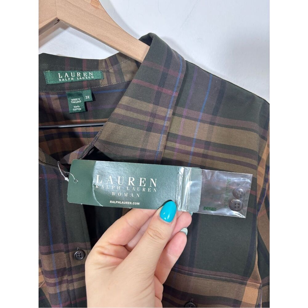 Lauren Ralph Lauren Women’s Button Up Dress Shirt Plaid 3X NWT Elbow Patches - Picture 10 of 12